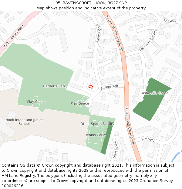 95, RAVENSCROFT, HOOK, RG27 9NP: Location map and indicative extent of plot