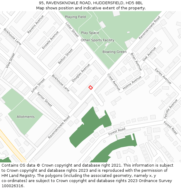 95, RAVENSKNOWLE ROAD, HUDDERSFIELD, HD5 8BL: Location map and indicative extent of plot