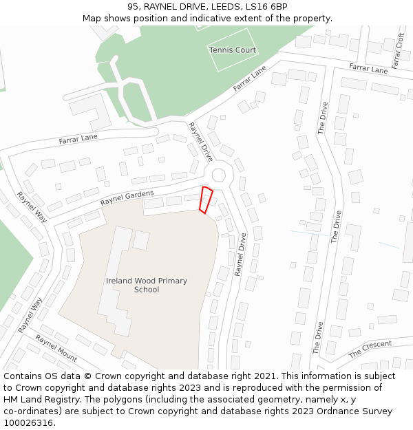 95, RAYNEL DRIVE, LEEDS, LS16 6BP: Location map and indicative extent of plot