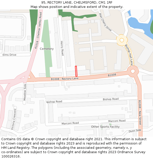 95, RECTORY LANE, CHELMSFORD, CM1 1RF: Location map and indicative extent of plot
