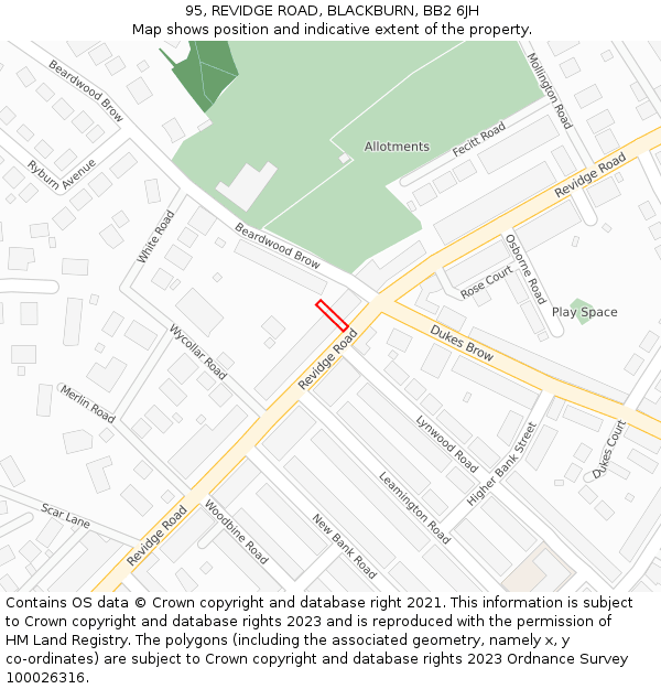 95, REVIDGE ROAD, BLACKBURN, BB2 6JH: Location map and indicative extent of plot