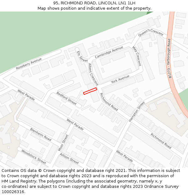 95, RICHMOND ROAD, LINCOLN, LN1 1LH: Location map and indicative extent of plot