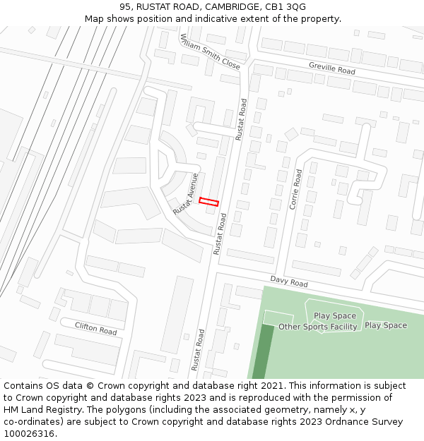 95, RUSTAT ROAD, CAMBRIDGE, CB1 3QG: Location map and indicative extent of plot