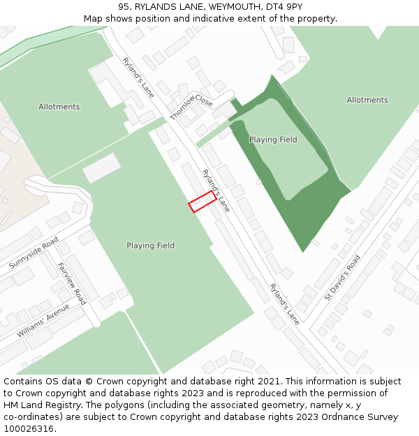 95, RYLANDS LANE, WEYMOUTH, DT4 9PY: Location map and indicative extent of plot