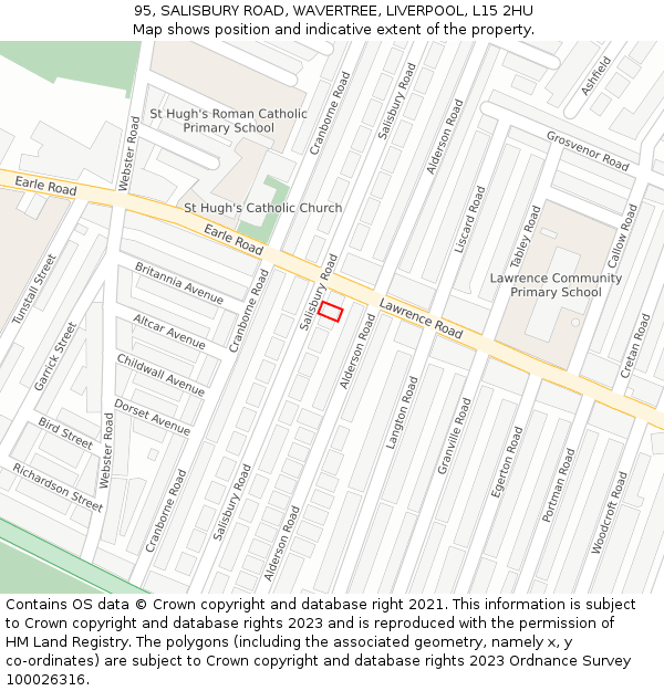 95, SALISBURY ROAD, WAVERTREE, LIVERPOOL, L15 2HU: Location map and indicative extent of plot