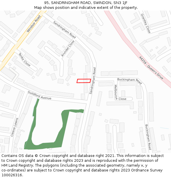 95, SANDRINGHAM ROAD, SWINDON, SN3 1JF: Location map and indicative extent of plot