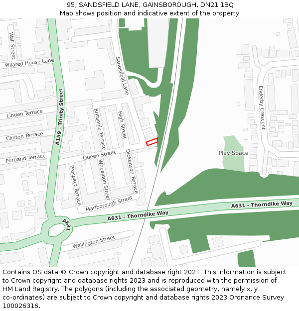 95, SANDSFIELD LANE, GAINSBOROUGH, DN21 1BQ: Location map and indicative extent of plot