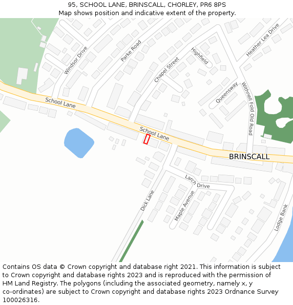 95, SCHOOL LANE, BRINSCALL, CHORLEY, PR6 8PS: Location map and indicative extent of plot