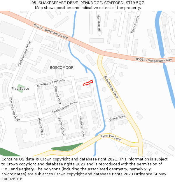 95, SHAKESPEARE DRIVE, PENKRIDGE, STAFFORD, ST19 5QZ: Location map and indicative extent of plot