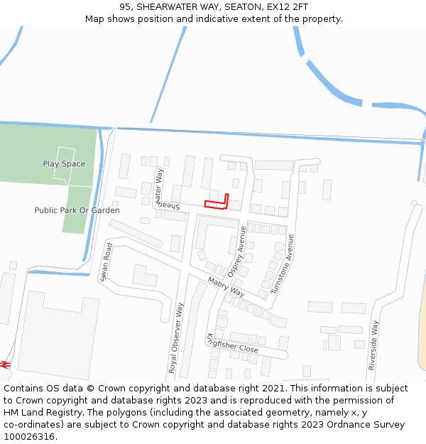 95, SHEARWATER WAY, SEATON, EX12 2FT: Location map and indicative extent of plot