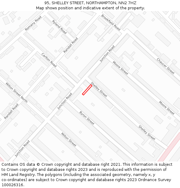 95, SHELLEY STREET, NORTHAMPTON, NN2 7HZ: Location map and indicative extent of plot