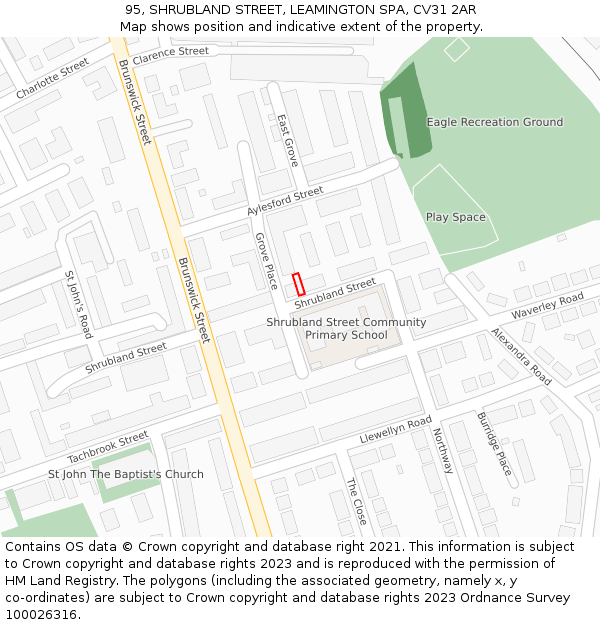 95, SHRUBLAND STREET, LEAMINGTON SPA, CV31 2AR: Location map and indicative extent of plot