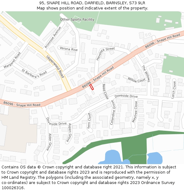 95, SNAPE HILL ROAD, DARFIELD, BARNSLEY, S73 9LR: Location map and indicative extent of plot
