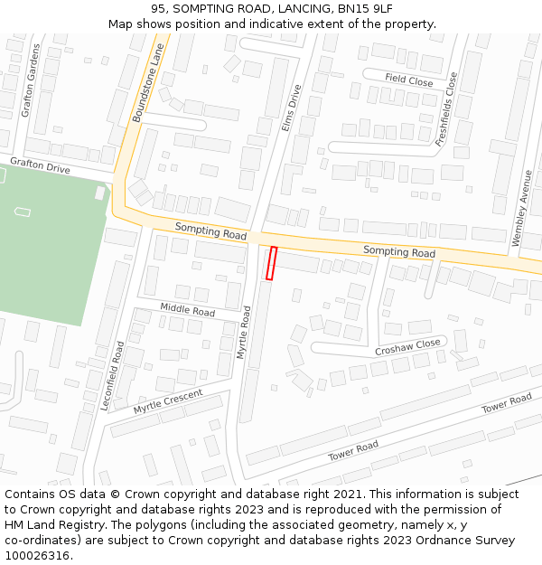95, SOMPTING ROAD, LANCING, BN15 9LF: Location map and indicative extent of plot