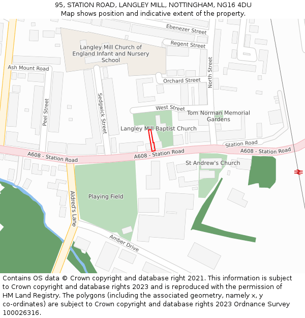 95, STATION ROAD, LANGLEY MILL, NOTTINGHAM, NG16 4DU: Location map and indicative extent of plot