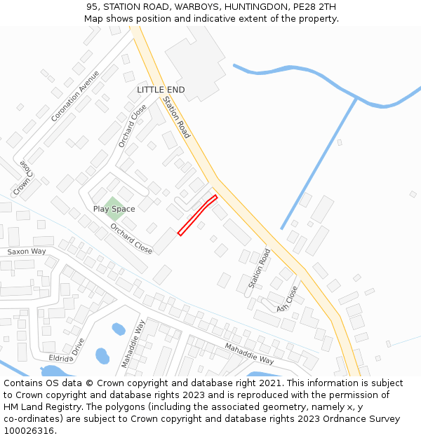 95, STATION ROAD, WARBOYS, HUNTINGDON, PE28 2TH: Location map and indicative extent of plot