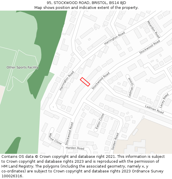95, STOCKWOOD ROAD, BRISTOL, BS14 8JD: Location map and indicative extent of plot
