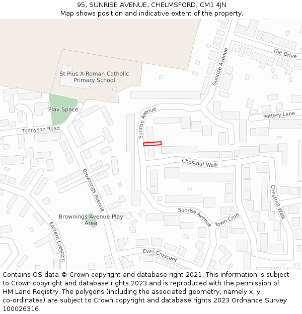 95, SUNRISE AVENUE, CHELMSFORD, CM1 4JN: Location map and indicative extent of plot