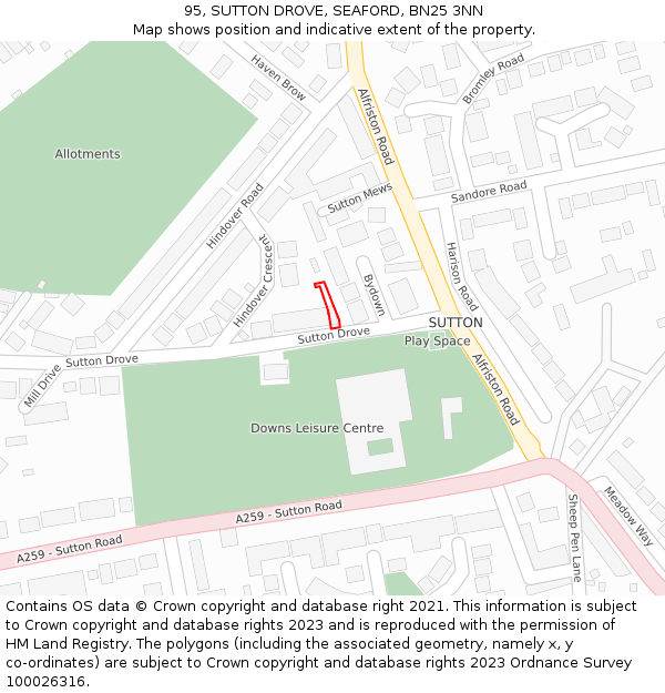95, SUTTON DROVE, SEAFORD, BN25 3NN: Location map and indicative extent of plot