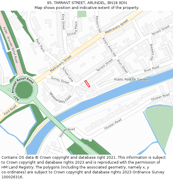 95, TARRANT STREET, ARUNDEL, BN18 9DN: Location map and indicative extent of plot