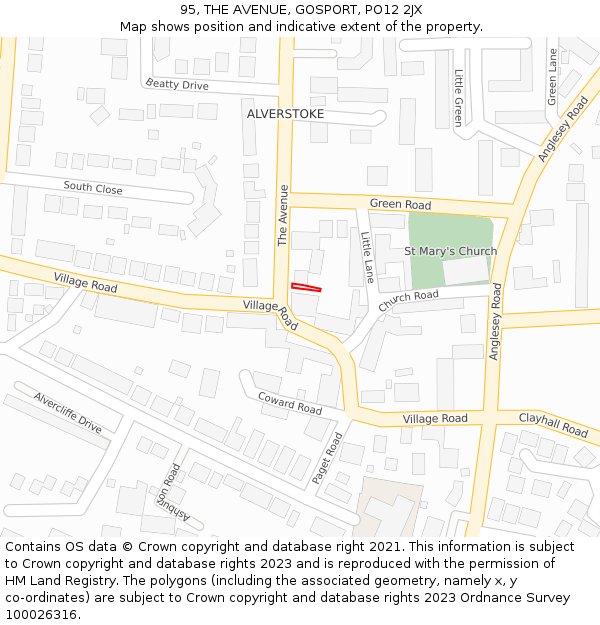 95, THE AVENUE, GOSPORT, PO12 2JX: Location map and indicative extent of plot