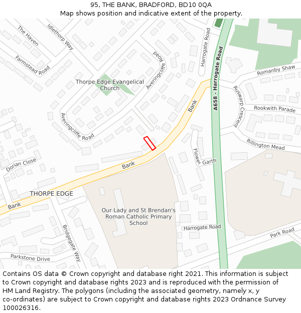 95, THE BANK, BRADFORD, BD10 0QA: Location map and indicative extent of plot
