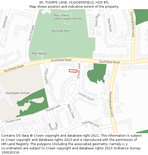 95, THORPE LANE, HUDDERSFIELD, HD5 8TL: Location map and indicative extent of plot