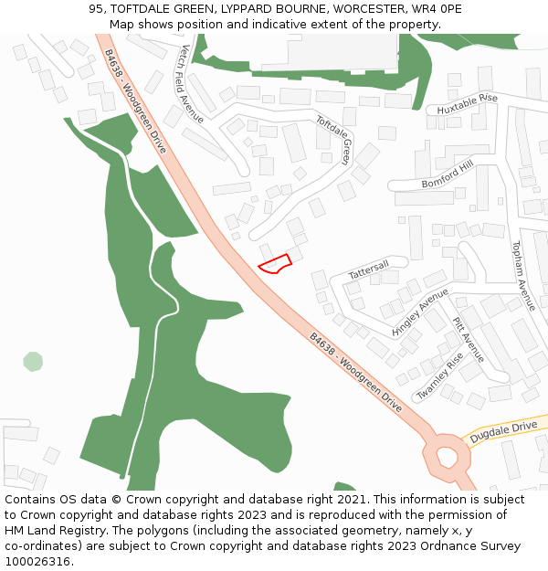 95, TOFTDALE GREEN, LYPPARD BOURNE, WORCESTER, WR4 0PE: Location map and indicative extent of plot