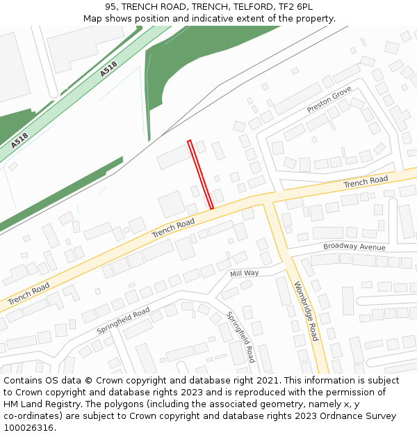 95, TRENCH ROAD, TRENCH, TELFORD, TF2 6PL: Location map and indicative extent of plot