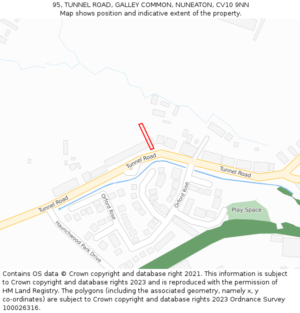 95, TUNNEL ROAD, GALLEY COMMON, NUNEATON, CV10 9NN: Location map and indicative extent of plot