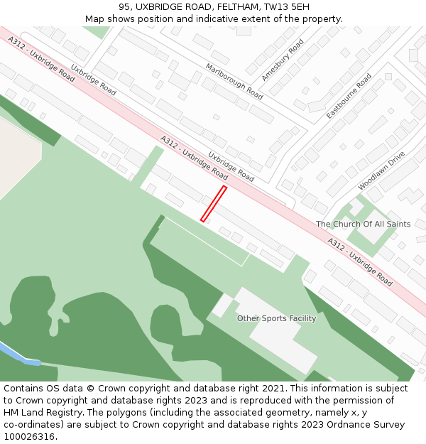 95, UXBRIDGE ROAD, FELTHAM, TW13 5EH: Location map and indicative extent of plot