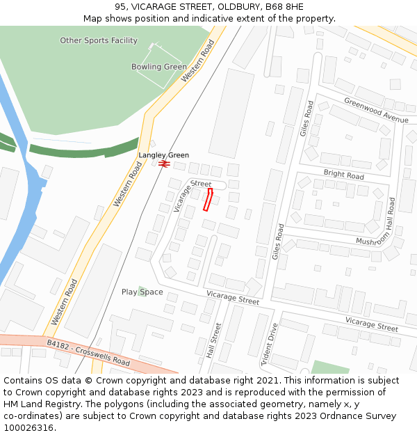 95, VICARAGE STREET, OLDBURY, B68 8HE: Location map and indicative extent of plot