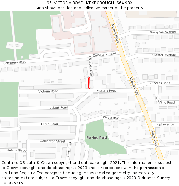95, VICTORIA ROAD, MEXBOROUGH, S64 9BX: Location map and indicative extent of plot