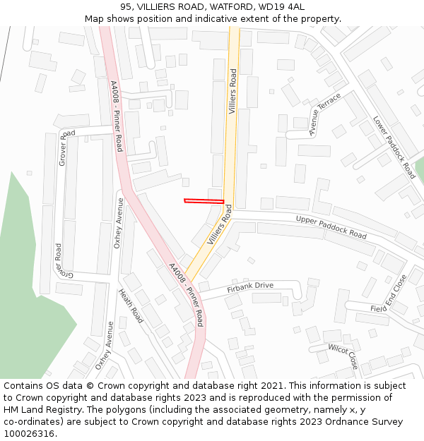 95, VILLIERS ROAD, WATFORD, WD19 4AL: Location map and indicative extent of plot