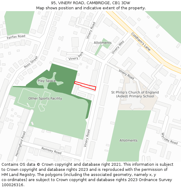 95, VINERY ROAD, CAMBRIDGE, CB1 3DW: Location map and indicative extent of plot