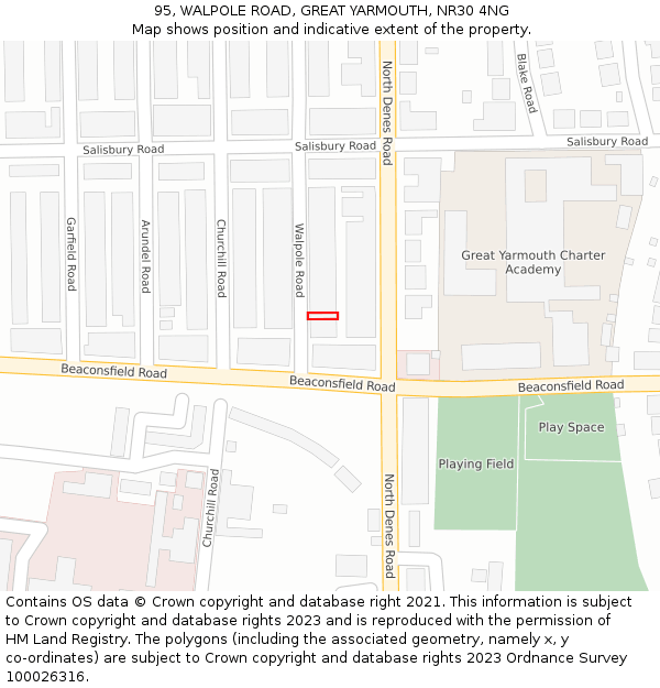 95, WALPOLE ROAD, GREAT YARMOUTH, NR30 4NG: Location map and indicative extent of plot