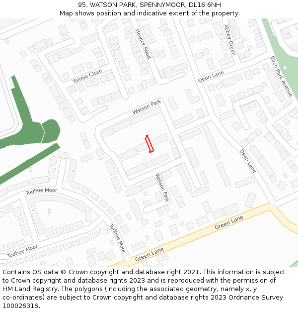 95, WATSON PARK, SPENNYMOOR, DL16 6NH: Location map and indicative extent of plot