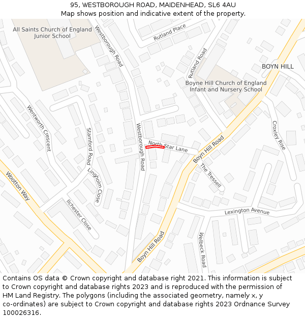 95, WESTBOROUGH ROAD, MAIDENHEAD, SL6 4AU: Location map and indicative extent of plot