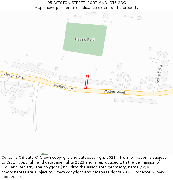 95, WESTON STREET, PORTLAND, DT5 2DG: Location map and indicative extent of plot