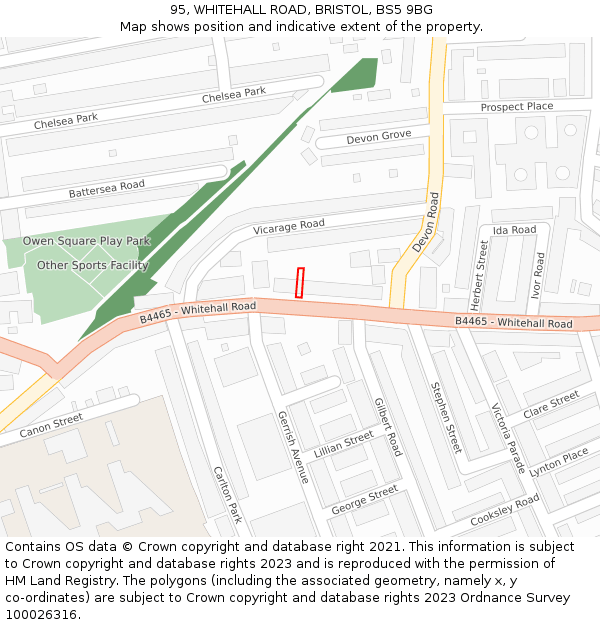 95, WHITEHALL ROAD, BRISTOL, BS5 9BG: Location map and indicative extent of plot