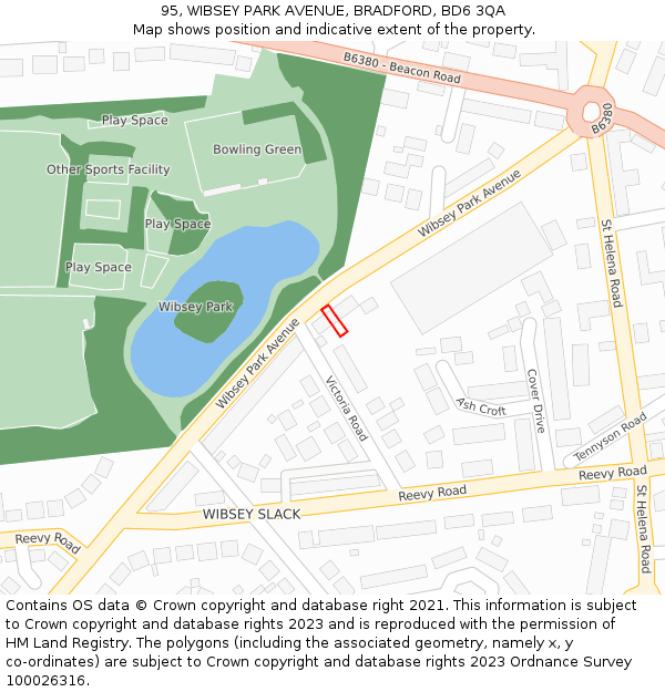 95, WIBSEY PARK AVENUE, BRADFORD, BD6 3QA: Location map and indicative extent of plot