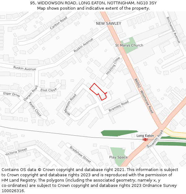 95, WIDDOWSON ROAD, LONG EATON, NOTTINGHAM, NG10 3SY: Location map and indicative extent of plot