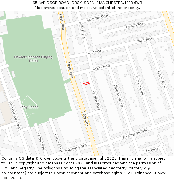 95, WINDSOR ROAD, DROYLSDEN, MANCHESTER, M43 6WB: Location map and indicative extent of plot