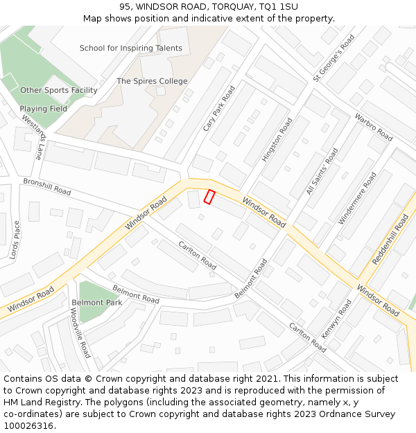 95, WINDSOR ROAD, TORQUAY, TQ1 1SU: Location map and indicative extent of plot