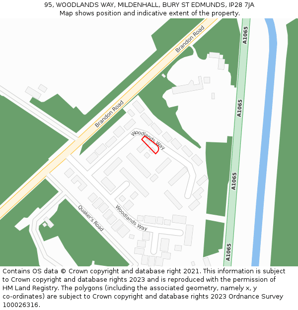 95, WOODLANDS WAY, MILDENHALL, BURY ST EDMUNDS, IP28 7JA: Location map and indicative extent of plot
