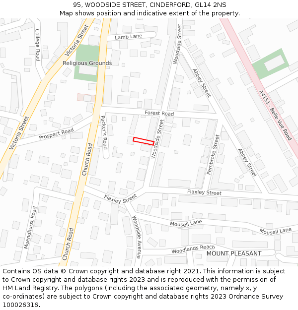 95, WOODSIDE STREET, CINDERFORD, GL14 2NS: Location map and indicative extent of plot