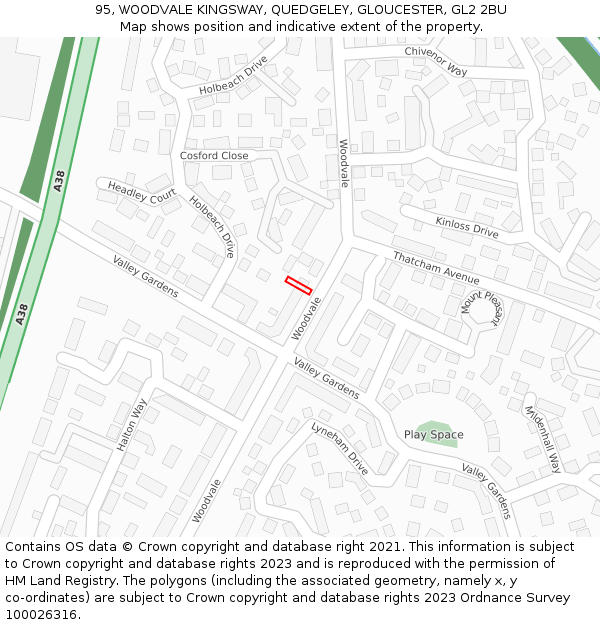 95, WOODVALE KINGSWAY, QUEDGELEY, GLOUCESTER, GL2 2BU: Location map and indicative extent of plot