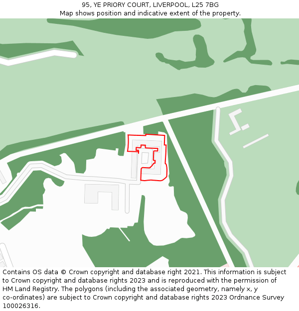 95, YE PRIORY COURT, LIVERPOOL, L25 7BG: Location map and indicative extent of plot