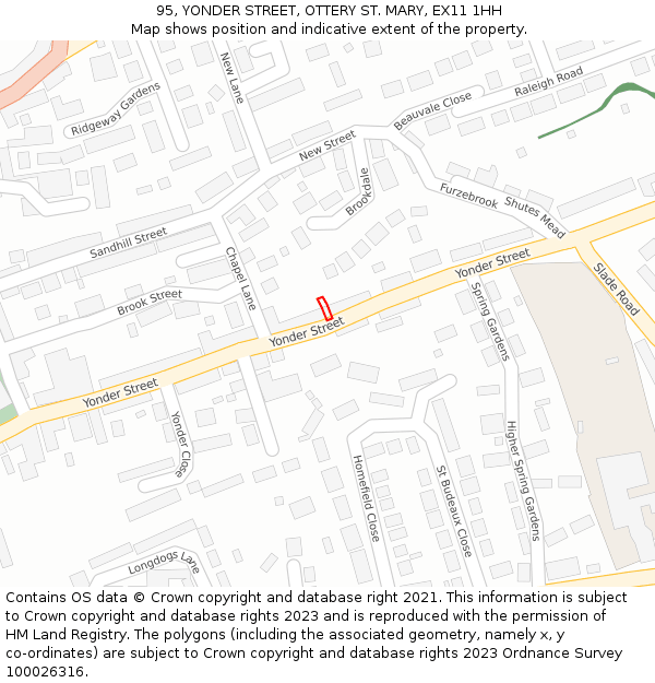 95, YONDER STREET, OTTERY ST. MARY, EX11 1HH: Location map and indicative extent of plot