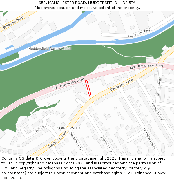 951, MANCHESTER ROAD, HUDDERSFIELD, HD4 5TA: Location map and indicative extent of plot